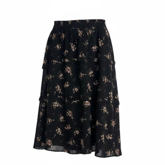 Allegra K Dresses & Skirts - Allegra K NWOT Floral Smocked Waist Knee Length Ruffle Tiered Skirt Black XL